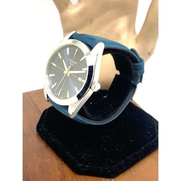 Tissot Men's Watch Swiss Quartz Blue Dial Date 40mm Leather Strap T127410A - Picture 2 of 15